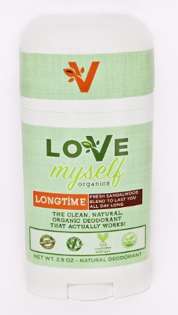 The MOST Clean, Organic and Natural Deodorant that Actually Works! Coconut Oil based, Aluminum Free, Vegan, All-Natural Organic Deodorant that keeps you Fresh Smelling. Great for Men, Women, Teens and Kids! The Love Myself Organics - LONGTIME Sandalwood Blend