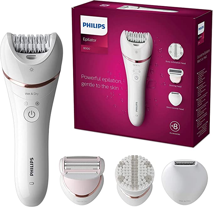 Philips Epilator Series 8000, Wet & Dry hair removal for legs and body, Powerful epilation, 8 accessories, BRE735/01