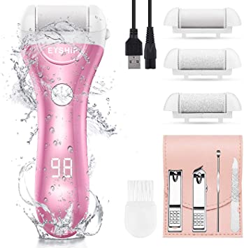Electric Foot File Callus Remover, Etship Rechargeable Pedicure Feet Care Grinder, Portable Hard Skin Remover Pedicure Tools for Dead Dry Skin, Cracked Heel, Professional Electric Feet Callus Shaver with 4 Roller Heads, Nail Clipper Set