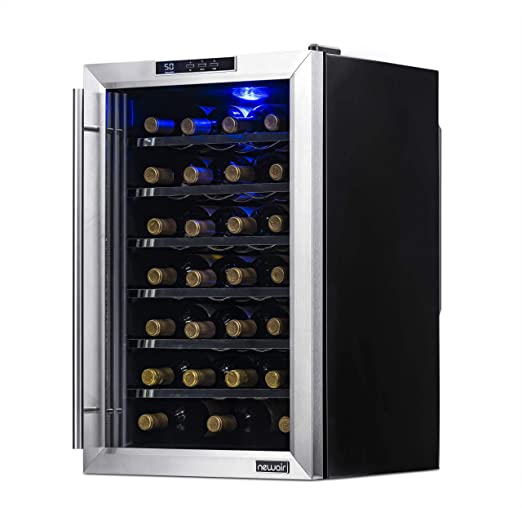 NewAir Wine Cooler and Refrigerator, 28 Bottle Freestanding Wine Chiller Fridge, Stainless Steel with Glass Door, AW-281E