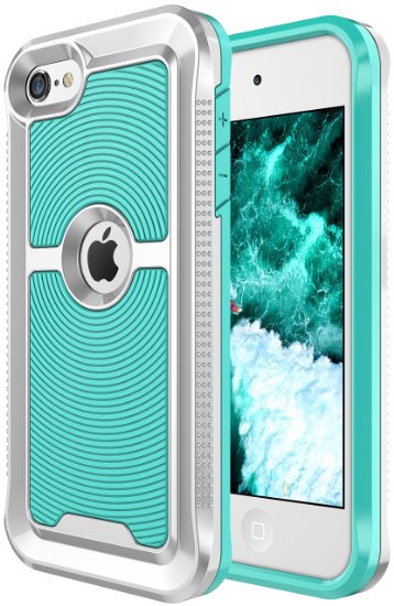 iPod Touch 6th Generation Case, SGM® Premium Hybrid High Impact Shock Absorbent Defender Case With Anti-Slip Grip For Apple iPod Touch 5/6 (Silver / Mint)