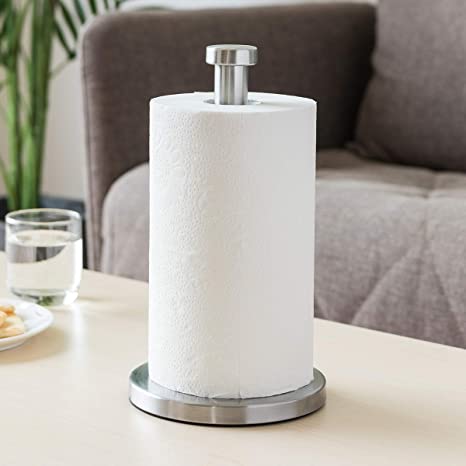 [New Edition] Paper Towel Holder, Kitchen Paper Towel Holder Stand Stainless Steel Dispenser Roll Organizer Stand-up with Weighted Base for Standard 11'' Paper Towels Roll