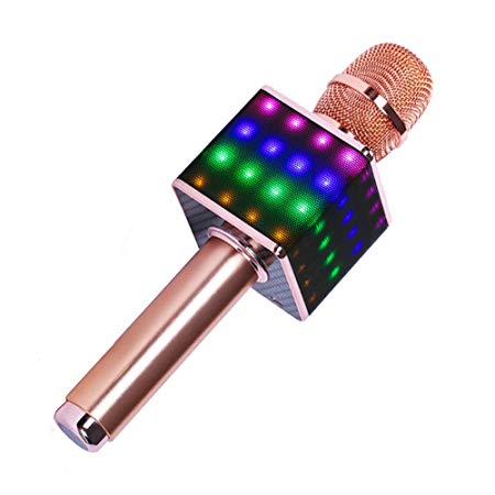 Wireless Bluetooth Karaoke Microphone - Portable KTV Karaoke Machine with Speaker, LED Lights & FREE Phone Holder Perfect for Pop, Rock n' Roll Parties, Solo Parties & More