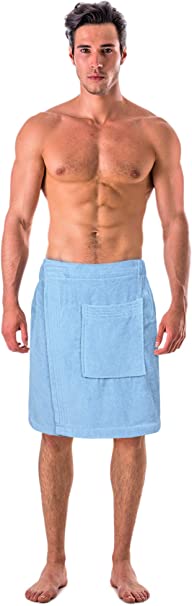 Turkish Cotton Terry Velour Adjustable Body Wrap Towel for Men (Light Blue, One Size)