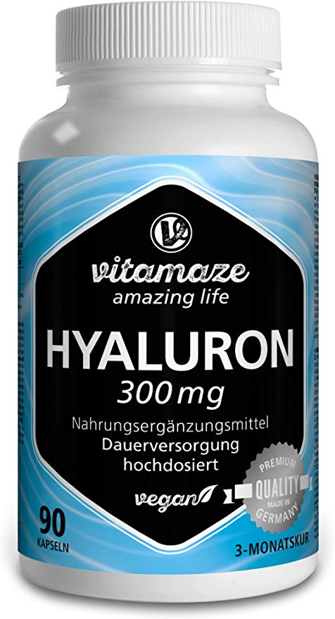 Hyaluronic Acid Capsules 300mg per capsule VEGAN for 3 months high bioavailability: MICRO-MOLECULAR 500-700 kDa and without the release agent magnesium stearate