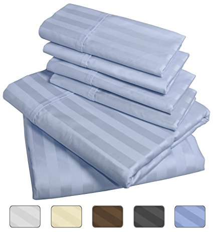 American Pillowcase - Luxury King Size Bed Striped Sheet Set - 100% Egyptian Cotton, 540 Thread Count - Deep Pocket With Wrinkle Guard (Color: Light Blue)