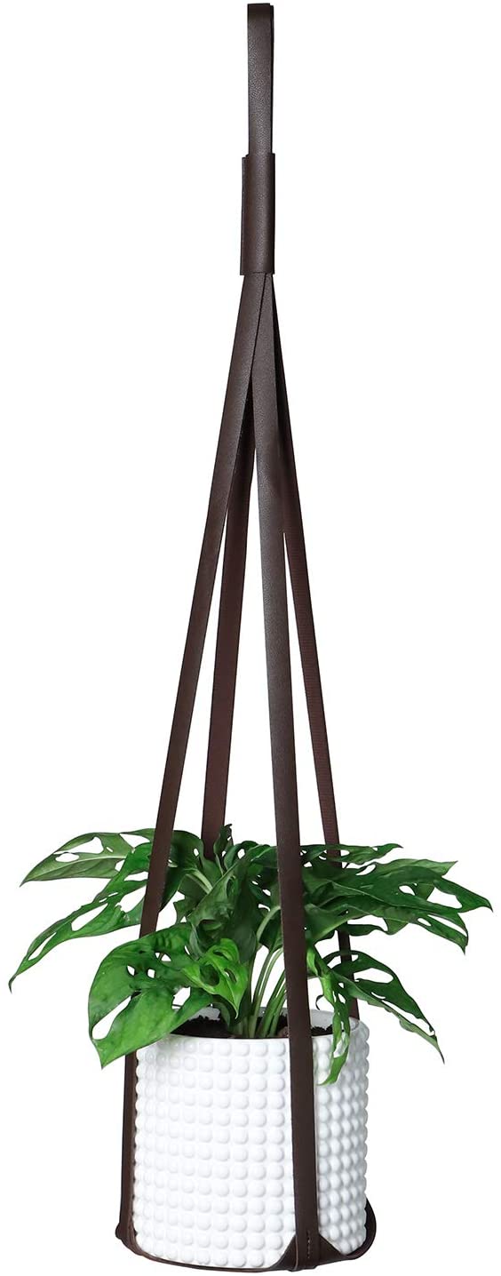 POTEY 610302 Vegan Leather Plant Hangers with Gift Box - Indoor Outdoor Hanging Planters for Decorative Plants Durable Hanging Plant Holder 30 inch, 4 Legs, Dark Coffee