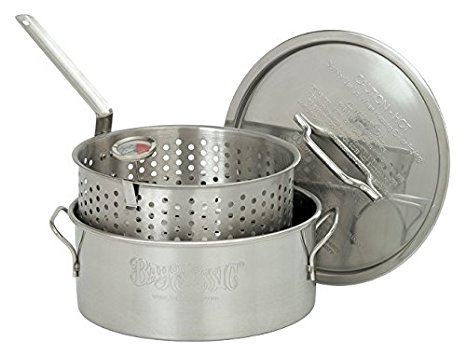 Bayou Classic 1101 10-Quart Stainless-Steel Fry Pot with Lid and Basket