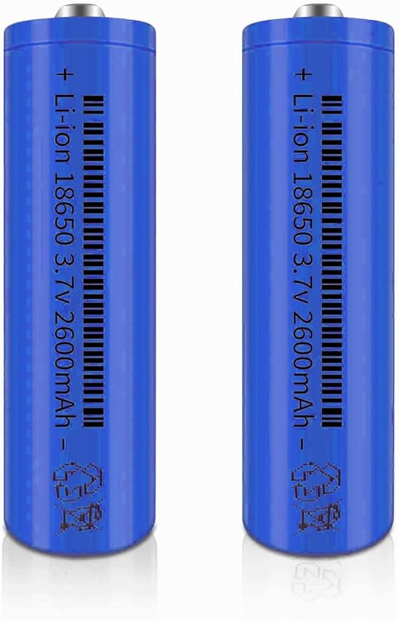 Svenirven 2 Packs 3.7V Rechargeable Batteries 2600mAh Button Top Battery for Flashlights, Headlamps, Doorbells, RC Cars Blue