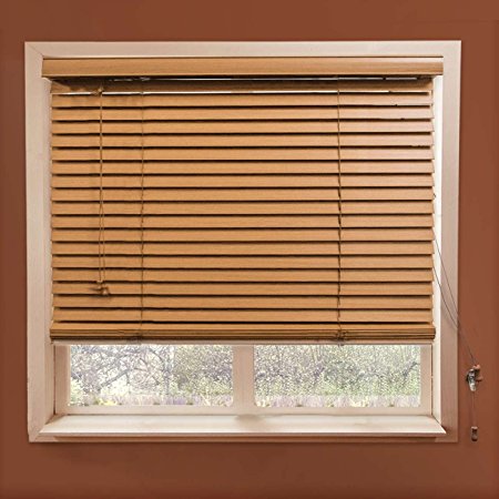 Chicology Faux Wood Blinds / window horizontal 2-inch venetian slat, Faux Wood, Variable Light Control - Simply Brown, 23"W X 64"H