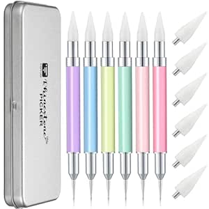 Tatuo 6 Pack Rhinestone Picker Tool Wax Pencil for Rhinestones Dual Ended Rhinestone Jewel Gem Crystals Picker Dotting Tool Rhinestone Pen Applicator DIY Nail Art Crafts for Nail Accessories (Macaron)