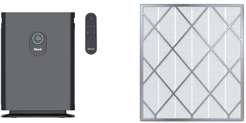 Shark HE402 Air Purifier 4 True HEPA Covers up to 1000 Sq. Ft. Grey & HE400 Anti-Allergen Hepa, with Advanced Odor Lock, Air Purifier 4 (HE401 & HE402), Grey, White