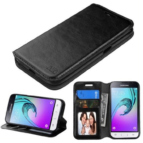 Samsung Galaxy Express 3 (AT&T) Case, BornTech PU Leather Fold stand Wallet pouch with Credit Card Slots Cover Case For Samsung Galaxy J1 (2016) / Samsung Galaxy AMP 2 (Wallet Pouch Black)