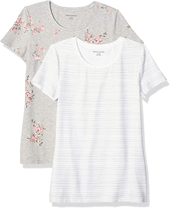 Amazon Essentials Women's 2-Pack Short-Sleeve Crewneck Patterned T-Shirt