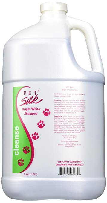 Pet Silk Bright White Shampoo (1 Gallon) – Dog Whitening & Brightening Shampoo – White Coat Pet Shampoo for Cats, Horses & Rabbit – for Dog with White Fur