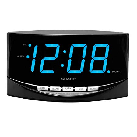 SHARP Digital Alarm Clock with Easy to See Large 2” Bright Blue Large LED Display - Simple Operation - Easy to Set-up - Easy to Use for Kids,Teens,Seniors - Bedroom, Kitchen, Office