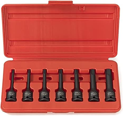 NEIKO 01130B 3/8" Drive Allen Socket Set, 7 Piece, 3 Inch, 3/8” Impact Hex Bit Socket Set, Metric Hex Driver 4 mm to 12 mm, Chrome-Moly Cr-Mo Impact Grade