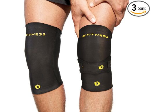 Knee Sleeves 1 Pair with Free 1 Adjustable Patella Knee Brace By AK Fitness- Knee Support and Compression Protects Patella Fast Recovery and Pain Relief for Running Sports - Both Women and Men