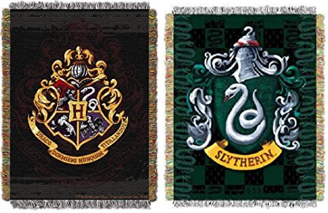 Harry Potter Hogwarts & Slytherin Bundle Set of 2 Woven Throw Blankets