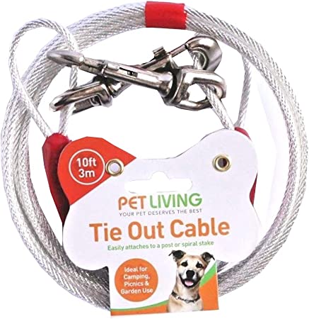 Pet Living TIE OUT CABLE FOR DOGS STEEL STRONG CABLE CAMPING PICNIC GARDENING CABLE STRONG WIRE SILVER COLOUR AVAILABLE IN 10 20 30 FEET (10 FEET 3 METER)
