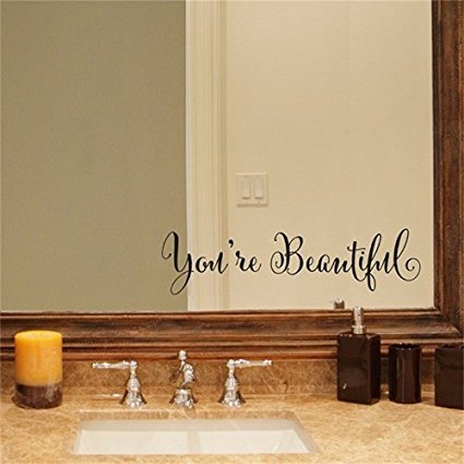 You're Beautiful Quote Mirror Decal Vinyl Decal Living Room Vinyl Carving Wall Decal Sticker for Home Window Decoration