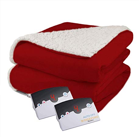 Biddeford Velour Sherpa Electric Heated Warming Blanket Queen Claret Red Washable Auto Shut Off 10 Heat Settings