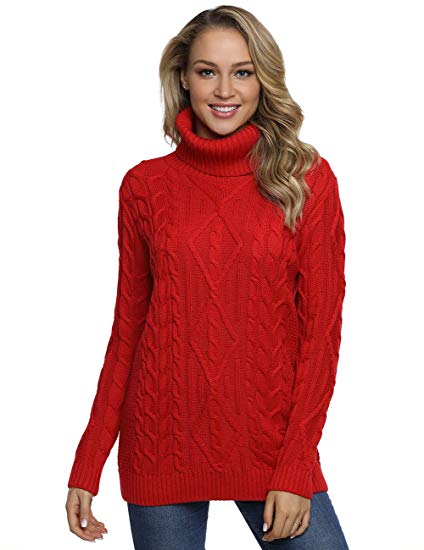 Lynz Pure Women's Turtleneck Sweater Cable Knit Tunic Sweater Pullover Tops