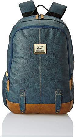Gear Classic Anti Theft Faux Leather 20 Ltrs Navy Laptop Backpack (LBPCLSLTH0519)