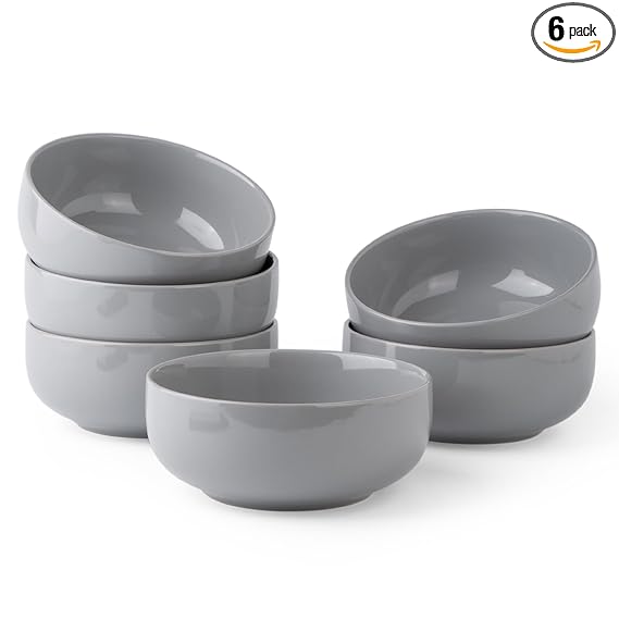 AmorArc Stoneware Cereal Bowls Set for kitchen, 22oz Ceramic Soup Bowls Set of 6 for Cereal Soup Snacks Meal, Microwave&Dishwasher Safe, Gray