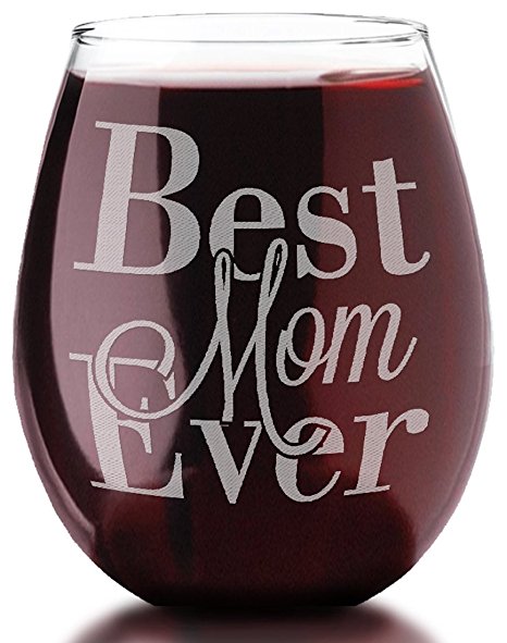 Stemless Wine Glass Clear 20 oz Best Mom Ever Mothers Day New Mom Birthday Christmas Appreciation Gifts for Mom Mommy Mum Mama