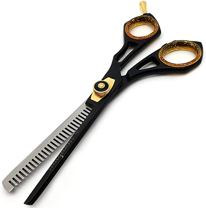 Saaqaans SQT-01 Professional Hairdressing Thinning Scissor - High Quality Stainless Steel Sharp Razor Edge 6 inches Hairdresser Shears - Perfect for Hair Salon and Barbers for Stylish Haircut - Comes with Beautiful Black Scissors Pouch (Black Thinning AU)