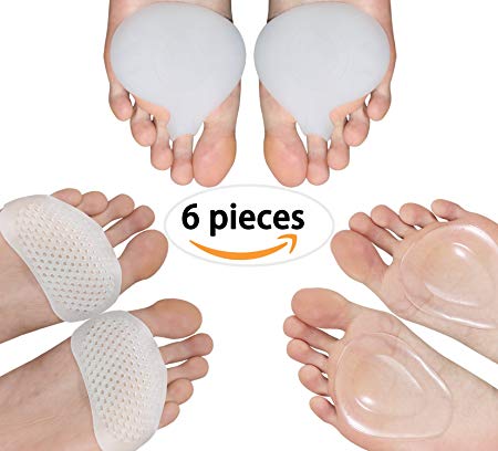 Metatarsal Pads Gel Ball of Foot Cushions Soft Silicone Insoles Foot Care for Women and Men Heels Metatarsalgia Foot Pain Relief (6 Pieces)