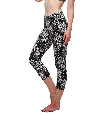 Manstore Women's Printed Active Workout Capri Leggings Fitted Stretch Tights