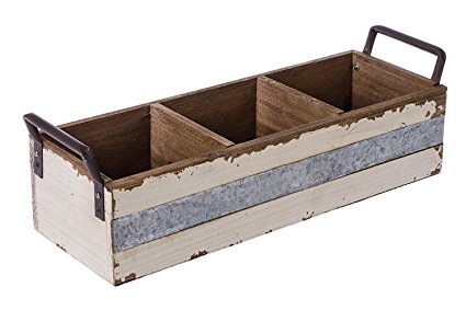 Dwellbee Rustic Wood and Metal Decorative Shabby Chic Carry-All Caddy (Pine Wood, Galvanized Steel)