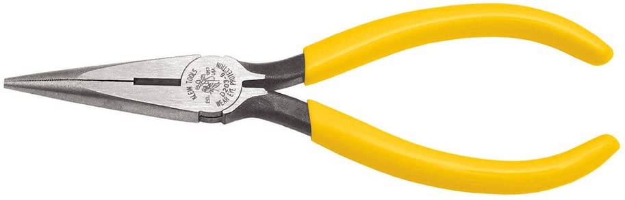 Klein Tools D203-6 Long Nose Side-Cutter Pliers, Induction-Hardened Cutting Knives and Curved Handles, 6-Inch
