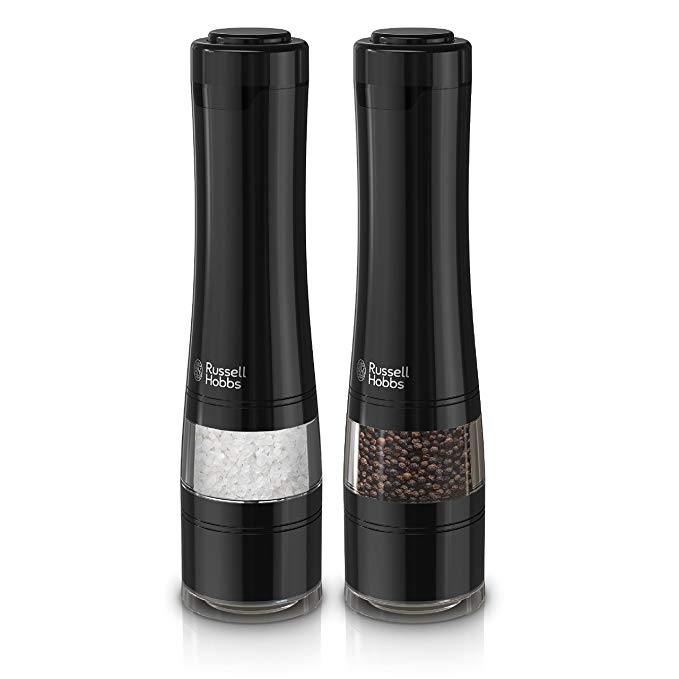 Russell Hobbs RHPK4100BLK Electric Salt & Pepper Mill Set with Adjustable Coarseness, Set of 2 Grinders, Black