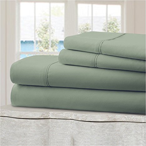 Mellanni 100% Cotton Bed Sheet Set - 300 Thread Count Sateen Weave - Natural, Soft, Deep Pocket Quality Luxury Bedding - 4 Piece (King, Sage Green)