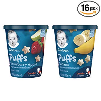 Gerber Puffs Cereal Snack Cup, Strawberry Apple/Banana Variety Pack, 16 Count