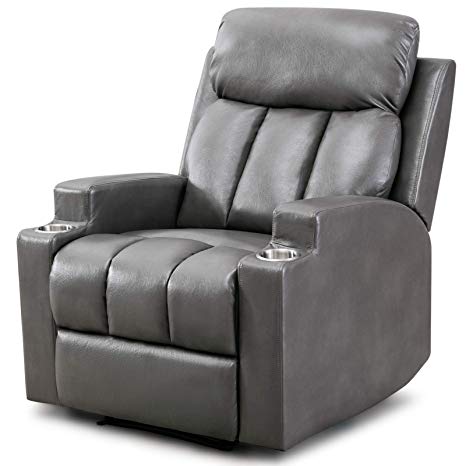 ANJ Chair Recliner Contemporary Theater Recliner with 2 Cup Holders Light Grey