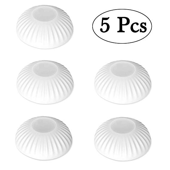 5pcs Silicone Door Handle Bumper Wall Protector 3M Self Adhesive White Stripe Style Round Soft Rubber Door Stopper (White)