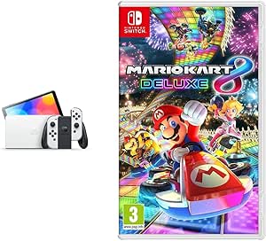 Console Nintendo Switch (Modèle OLED) avec Station d'Accueil/Manettes Joy-Con Blanches   Mario Kart 8 Deluxe