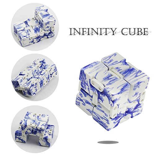 Infinite Cube, P.LOTOR Magic Infinity Flip Cube Edc Fidgeting Square Shaped Release Stress Toy For Anxiety, Blue White Porcelain