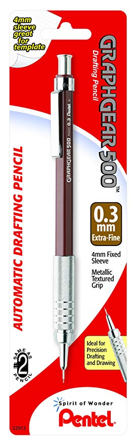 Pentel Graph Gear 500 Automatic Drafting Pencil, 0.3mm, Brown Barrel, 1 Pack (PG523BP)