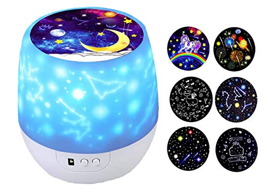 Kids Night Light Star Projector with LED Timer 360 Degree Rotation Night Lighting lamp for Baby’s Bedroom Best Gifts Slippers for Baby Girls Boys (Flim-6 Set)