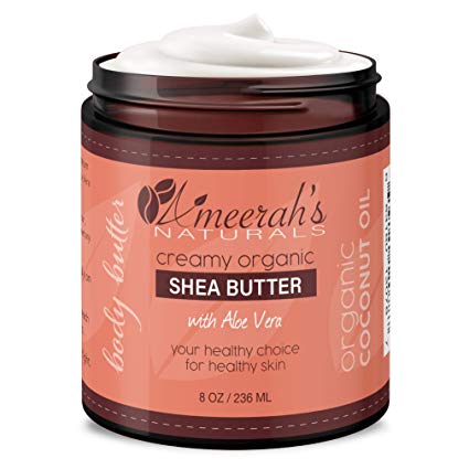 Organic Shea Body Butter & Coconut Oil with Aloe Vera & Vitamin E | Body Moisturizer | Body Lotion - Unscented 8 oz