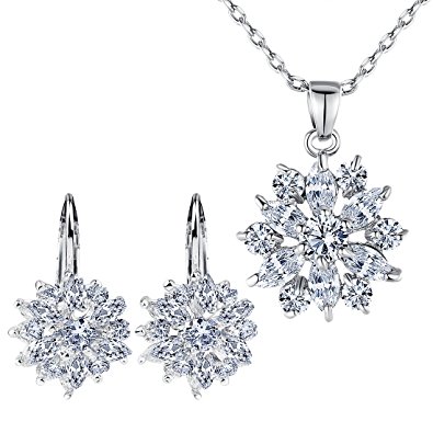 BAMOER Snowflake Earring Stud Necklace Pendants Jewelry Set Women Favorite Fashion 18K Gold Plated Jewelry Set Best Gift for Girlfriend