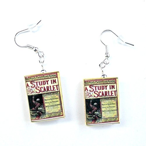 Sherlock Holmes A STUDY IN SCARLET Polymer Clay Mini Book Earrings by Book Beads Choose Your Earring Hardware