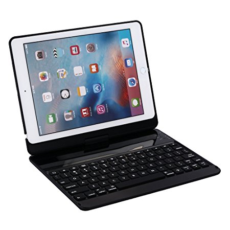ElementDigital Bluetooth Keyboard Wireless Case Rotatable with LED Backlit Keys for New 2017 iPad 9.7, iPad Air, iPad Air 2, iPad Pro 9.7 Tablet (Black)