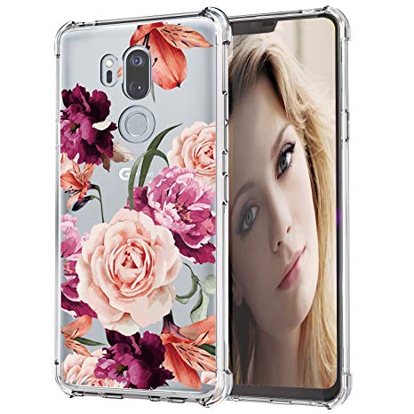 LG G7 Case, LG G7 ThinQ Case,LUOLNH Slim Shockproof Clear Floral Pattern Soft Flexible TPU Back Cover for LG G7/LG G7 ThinQ(Purple)