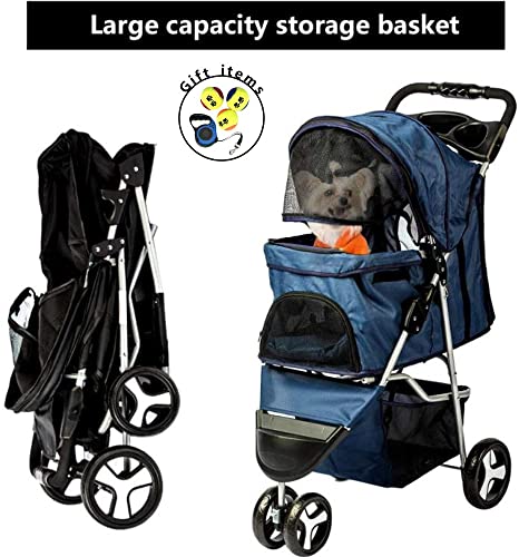 unhg Pet Stroller for Cats/Dogs, Zipperless Entry, Easy Fold with Removable Liner, Storage Basket w/Cup Holder and RainCover